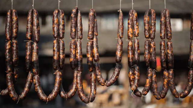 drying Chinese sausages outdoors